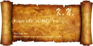 Kuprián Nóra névjegykártya